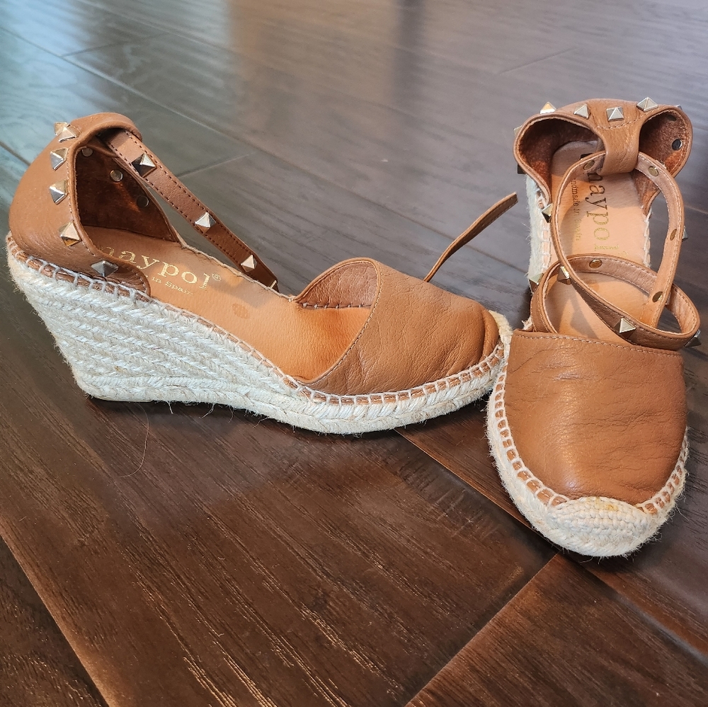 Maypol made in Spain leather close toe wedge espadrilles